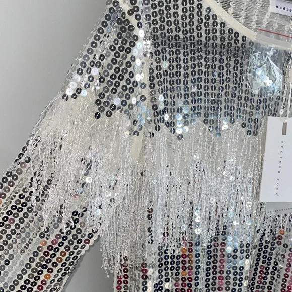 Endless Rose Silver Sequin Fringe Top - Picture 7 of 9